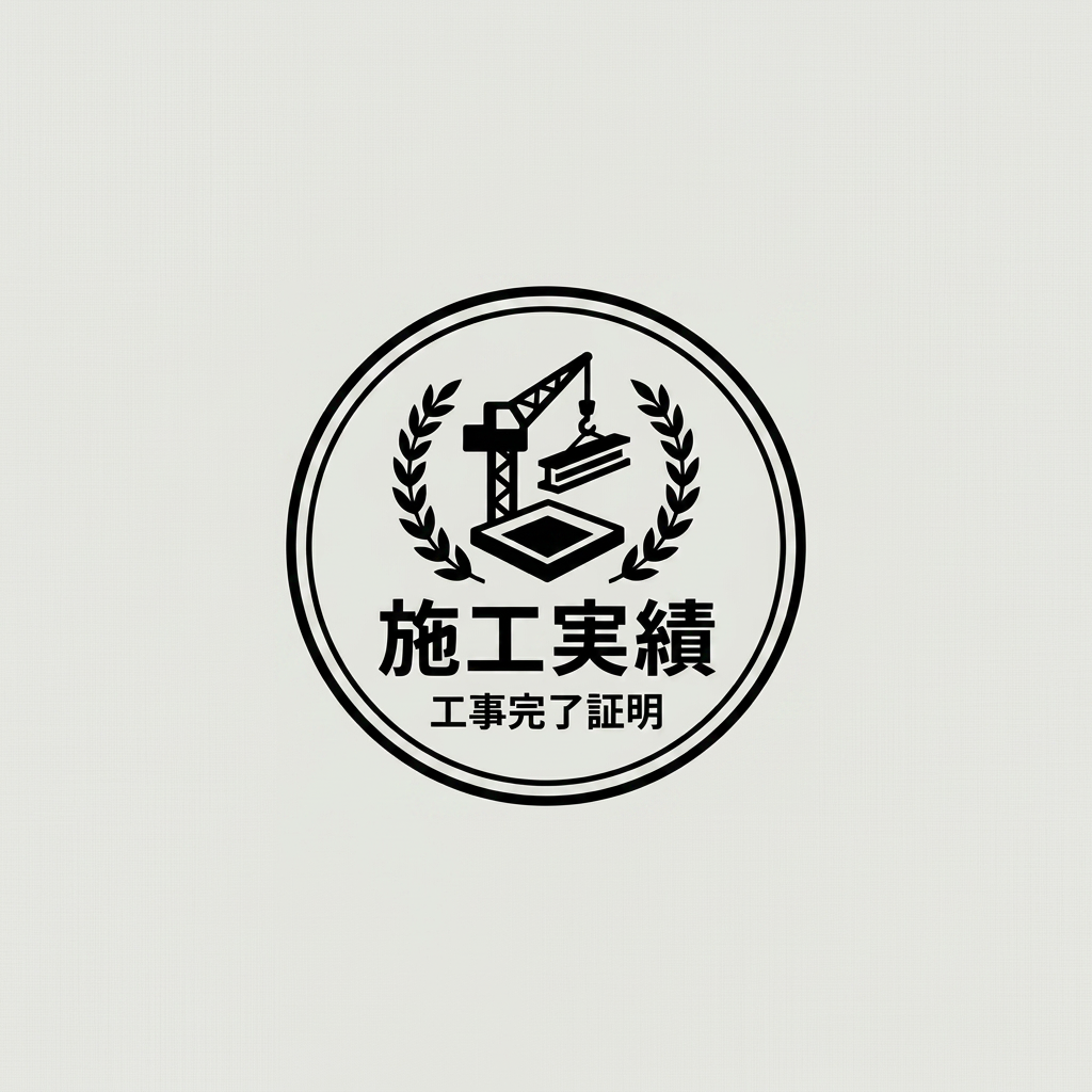 Bronze pin badge with crane icon and Japanese text for construction achievement